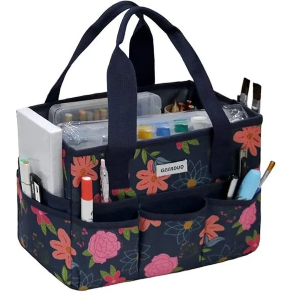 Craft Organizer Tote Bag Art Caddy with Multi-Pockets for Office Supplies